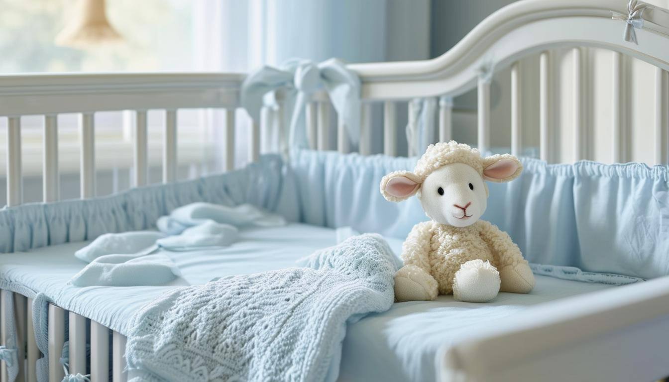 Serene baby boy nursery featuring a cozy crib.