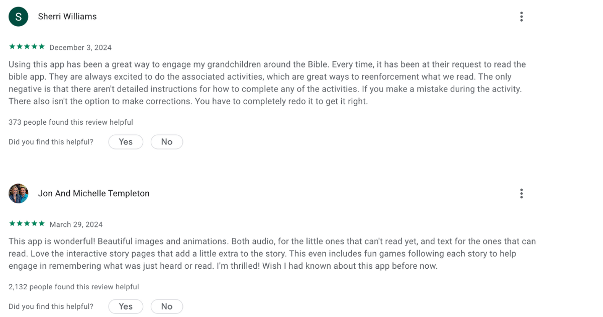 Review for Christian Bible app for kids