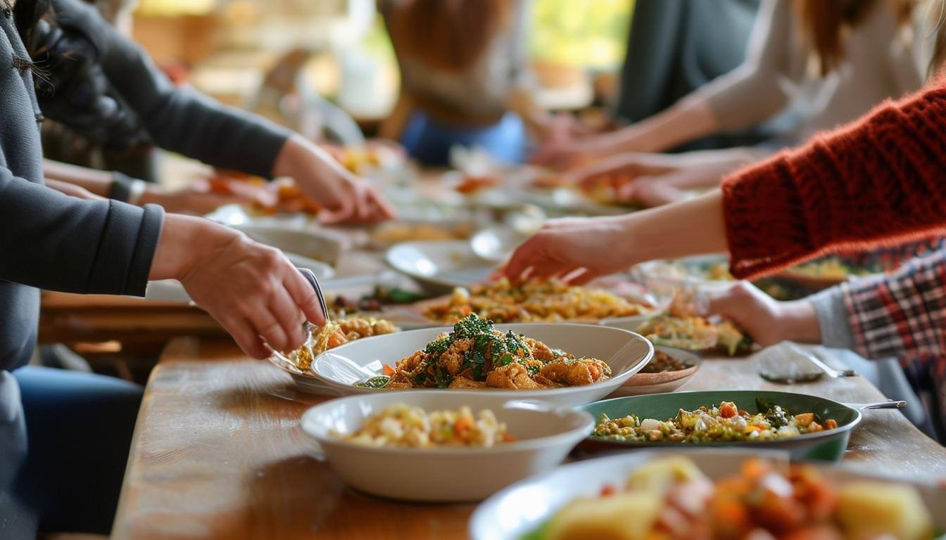 Community sharing meals, supporting one another with kindness and care.